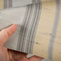 Sunbrella® Awning Stripe 4777-0000 Grey/Beige Chip Fancy 46" Fabric -Famous Fabric Store Sunbrella 4777 0000 Grey Beige Chip Fancy Stripe 46 Signature Series Awning Stripe 4